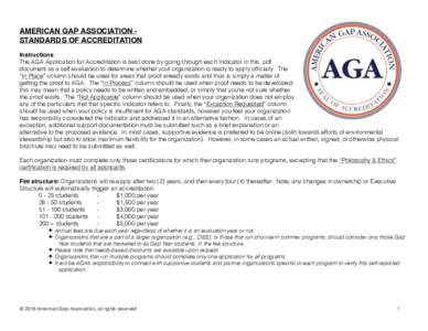 AMERICAN GAP ASSOCIATION STANDARDS OF ACCREDITATION Instructions: The AGA Application for Accreditation is best done by going through each Indicator in this .pdf document as a self-evaluation to determine whether your or