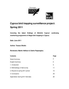 Cyprus bird trapping surveillance project: Spring 2011 Covering the