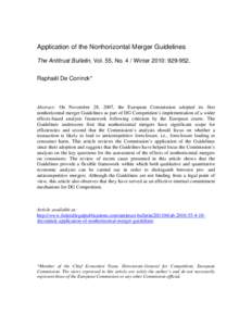 Application of the Nonhorizontal Merger Guidelines - Raphael De Coninck - The Antitrust Bulletin