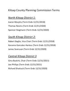 Kitsap County Planning Commission Terms North Kitsap District 1: Aaron Murphy (Term EndsThomas Nevins (Term EndsSpencer Stegmann (Term Ends)