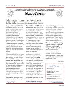CAPA / ACAP!  VOLUME 2012 ISSUE 2 CANADIAN ASSOCIATION FOR PHYSICAL ANTHROPOLOGY L’ ASSOCIATION CANADIENNE D’ ANTHROPOLOGIE PHYSIQUE