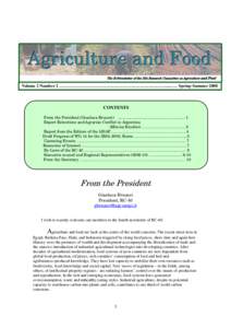 Agriculture and Food The E-Newsletter of the ISA Research Committee on Agriculture and Food Volume 2 Number 2 …………………………………………………………………...…… Spring-SummerCONTE