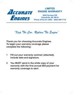 LIMITED ENGINE WARRANTY 2840 Dormax SW Grandville, MIPhone • (