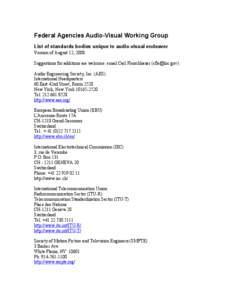 Fed Agencies AV Working Group - List of Standards Bodies