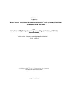 Document:-  A/CN[removed]Replies received in response to the questionnaire prepared by the Special Rapporteur with the assistance of the Secretariat