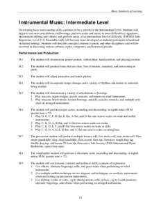 Music Standards of Learning  Instrumental Music: Intermediate Level Developing basic musicianship skills continues to be a priority at the Intermediate Level. Students will begin to use more articulations and bowings, pe