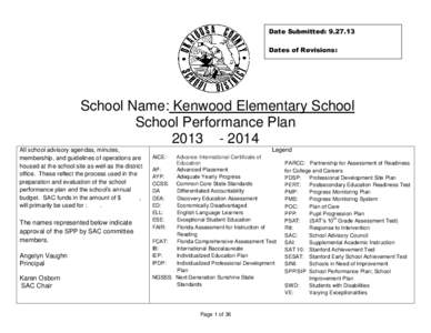 Date Submitted: [removed]Dates of Revisions: School Name: Kenwood Elementary School School Performance Plan[removed]