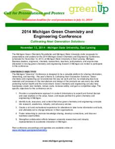 Call for Presentations and Posters[removed]GreenUp Call for Presentations and Posters Submission deadline for oral presentations is July 11, 2014!