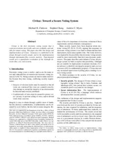 Civitas: Toward a Secure Voting System Michael R. Clarkson Stephen Chong  Andrew C. Myers