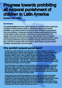 Progress towards prohibiting all corporal punishment of children in Latin America October 2014 edition  Summary