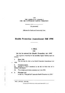 1998 THE LEGISLATIVE ASSEMBLY FOR THE AUSTRALIAN CAPITAL TERRITORY (As presented) (Minister for Health and Community Care)