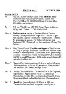 WRAYLY MAIL  OCTOBER 2010 DIARY DATES Fri[removed]p.m. in Holy Trinity Church, Wray. Malcolm Binns