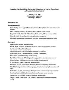 Assessing the Global Distribution and Abundance of Marine Organisms: A Program Initiation Activity January 13-15, 1998 Monterey Bay Aquarium Monterey, California