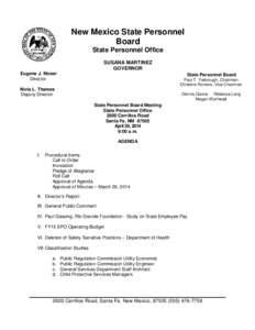 New Mexico State Personnel Board State Personnel Office SUSANA MARTINEZ GOVERNOR Eugene J. Moser