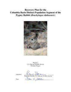 Recovery Plan for the Columbia Basin Distinct Population Segment of the Pygmy Rabbit (Brachylagus idahoensis)