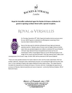 [removed]Backes & Strauss - Press Release - Now available at Royal de Versailles - Final