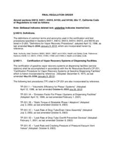FINAL REGULATION ORDER Amend sections 94010, 94011, 94016, 94150, and 94168, title 17, California Code of Regulations to read as follows: Note: Strikeout indicates deleted text; underline indicates inserted text. § 9401