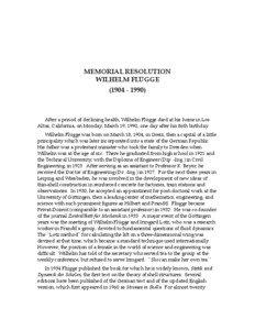 MEMORIAL RESOLUTION WILHELM FLÜGGE[removed])