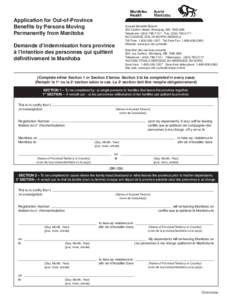 Application for Out-of-Province Benefits by Persons Moving Permanently from Manitoba Insured Benefits Branch 300 Carlton Street, Winnipeg, MB R3B 3M9