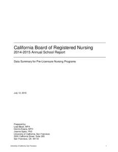 California Board of Registered Nursing: Annual School Report: Data Summary for Pre-Licensure Nursing Programs