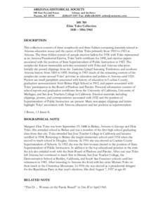 ARIZONA HISTORICAL SOCIETY 949 East Second Street Tucson, AZ[removed]Library and Archives[removed]Fax: ([removed]removed]
