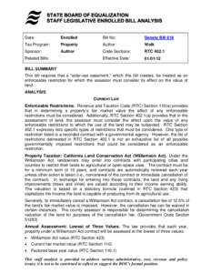 Senate Bill 618 (Wolk) PT: Solar-Use Easement: Enforceable Restriction