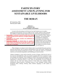 PARTICIPATORY ASSESSMENT AND PLANNING FOR SUSTAINABLE LIVELIHOODS THE BORAN BT Costantinos, PhD Planning team leader