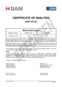 Bundesanstalt für Materialforschung und -prüfung / Boric acid / Boron / LGC / Threshold limit value / Dangerous goods / ND / Chemistry / Standards organizations / European Reference Materials