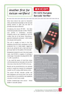 Another first for Axicon verifiers! PV-1072 Portable Barcode Verifier