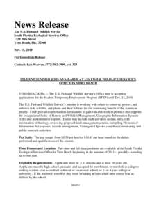 News Release The U.S. Fish and Wildlife Service South Florida Ecological Services Office 1339 20th Street Vero Beach, Fla[removed]Nov. 15, 2010