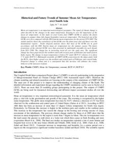 Pakistan Journal of Meteorology  Vol.10, Issue 20: Jan,2014 Historical and Future Trends of Summer Mean Air Temperature over South Asia