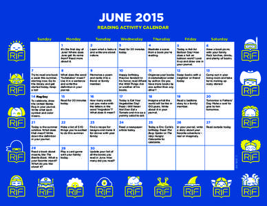 JUNE 2015 READING ACTIVITY CALENDAR Monday Sunday