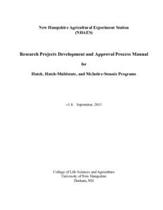 New Hampshire Agricultural Experiment Station (NHAES) Research Projects Development and Approval Process Manual for Hatch, Hatch-Multistate, and McIntire-Stennis Programs