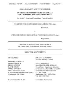 Coalition for Responsible Regulation v. E.P.A., C.A.D.C., (NO[removed]and consolidated cases) Brief for Respondents[removed])