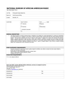 NATIONAL MUSEUM OF AFRICAN AMERICAN MUSIC Job Description Form Job Title Photograph/Image Researcher