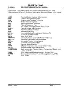 ABBREVIATIONS[removed]CONTRACT ADMINISTRATION MANUAL  Specification 1101 