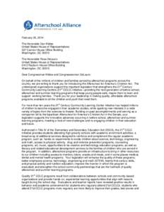 February 25, 2014 The Honorable Dan Kildee United States House of Representatives 327 Cannon House Office Building Washington, DC[removed]The Honorable Rosa DeLauro