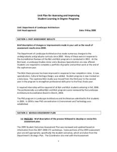 Plan for Assessing and Improving