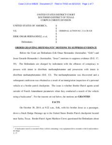 Case 2:14-cr[removed]Document 27 Filed in TXSD on[removed]Page 1 of 7  UNITED STATES DISTRICT COURT SOUTHERN DISTRICT OF TEXAS CORPUS CHRISTI DIVISION UNITED STATES OF AMERICA,