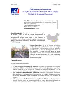AFD-Chine  Octobre 2010 Étude d’impact environnemental sur le plan de transports urbains de la ville de Guiyang