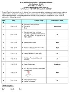 NCAL LMP Workforce Planning & Development Committee Date: September 10, 2015 Time: 10:00 a.m. – 12:00 p.m. Location: 1800 Harrison St., Conf. Room 15A Call-In Number: Access Code: # Regional Teams