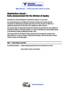 Elwick / Apsley / Returning officer / Members of the Tasmanian Legislative Council /  1999–2005 / Colin Rattray / Members of the Tasmanian Legislative Council / Tania Rattray / Tasmania