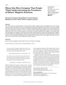 Article  Misery Has More Company Than People Think: Underestimating the Prevalence of Others’ Negative Emotions