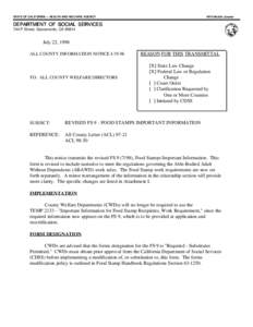 STATE OF CALIFORNIA –- HEALTH AND WELFARE AGENCY  PETE WILSON, Governor DEPARTMENT OF SOCIAL SERVICES 744 P Street, Sacramento, CA 95814