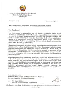 Republic of Mozambique  Request for an extension of the deadline for completing the destruction of anti-personnel mines in mined areas in accordance with Article 5, paragraph 1 of the Convention on the Prohibition of t