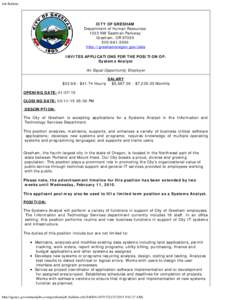 Job Bulletin    CITY OF GRESHAM  Department of Human Resources