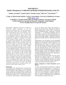 [2000] MedCERTAIN: Quality Management, Certification and Rating of Health Information on the Net