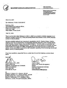 U01AT001156 FCOI Nahin, R. Letter to Paul Katz, M.D., Mount Sinai Medical Center RE: MSMC Financial Conflict of Interest Policies[removed]