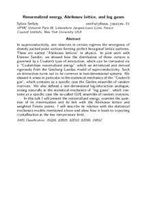 Renormalized energy, Abrikosov lattice, and log gases Sylvia Serfaty   UPMC Universit Paris 06, Laboratoire Jacques-Louis Lions, France