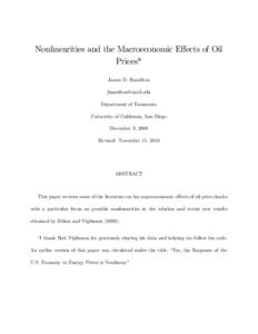 Nonlinearities and the Macroeconomic Eﬀects of Oil Prices* James D. Hamilton  Department of Economics University of California, San Diego